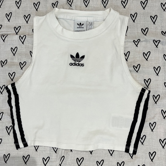 Black and white ADIDAS 3-stripe cotton crop top tank top XS - Picture 1 of 4